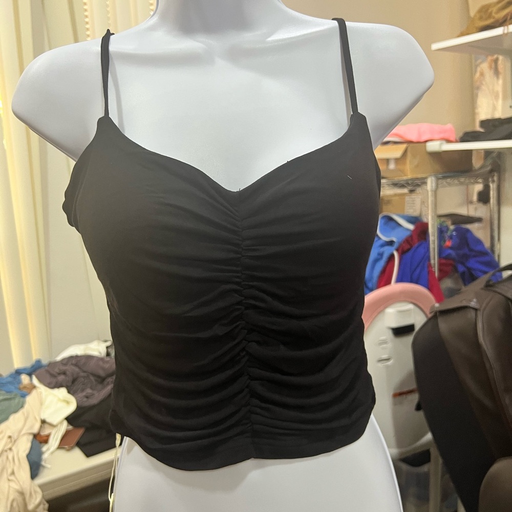 OGL Elegant Black Gathered Tank Top